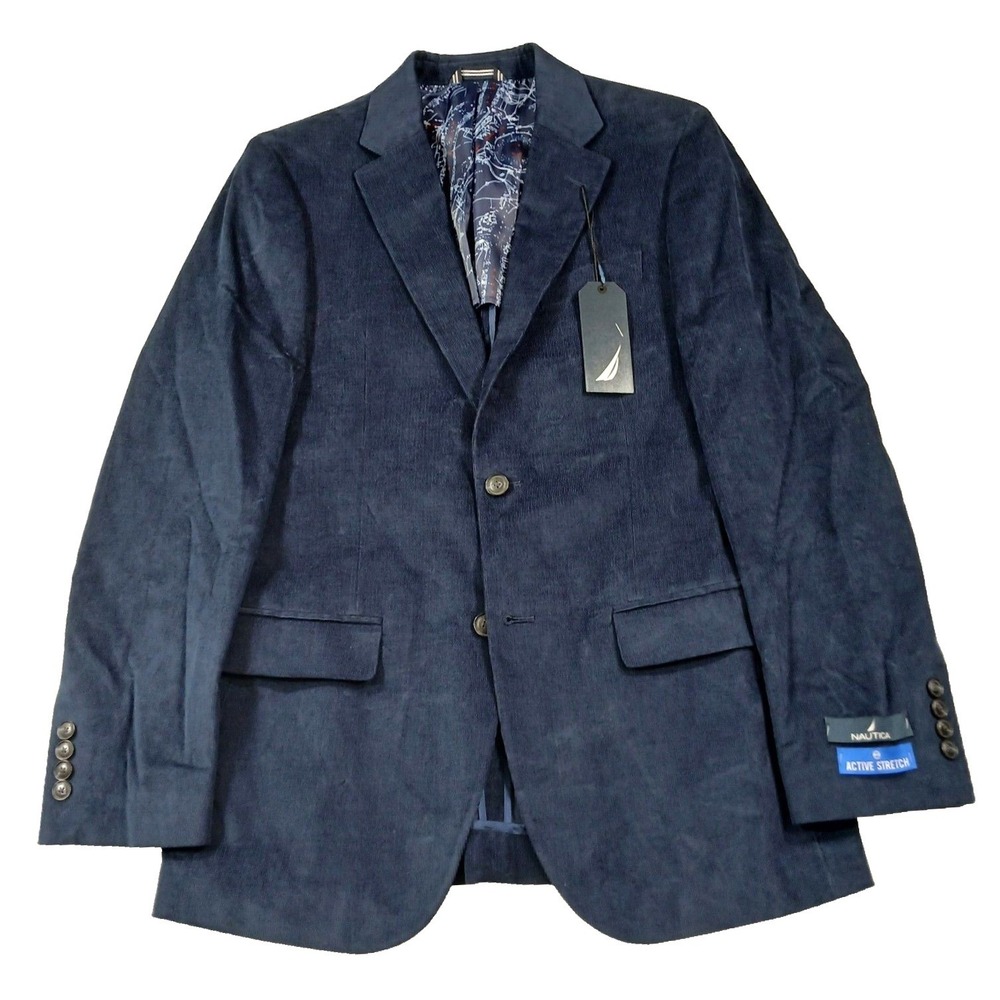 Nautica Corduroy Sport Coat Mens 36R 36 Navy Blue Cotton Stretch Blazer $295 NEW